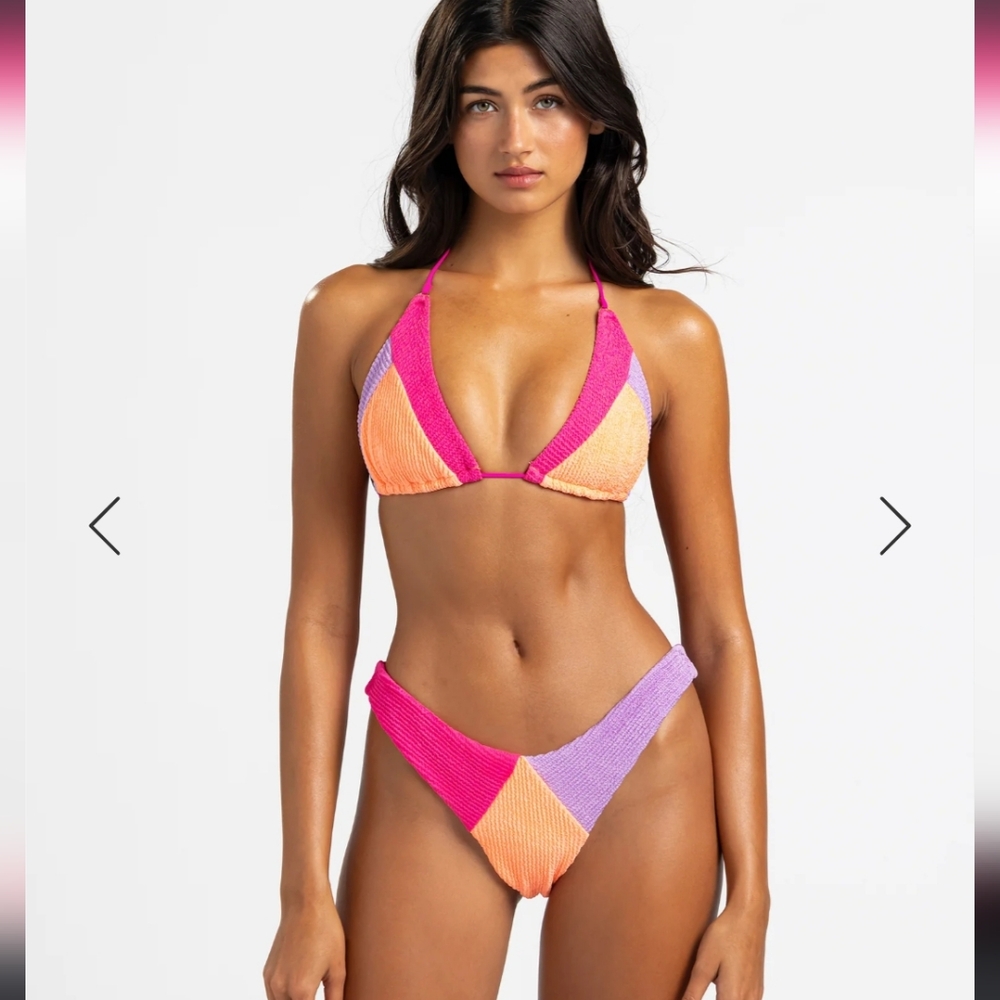 Beach Bunny Summer Haus Poppy Colorblock Tango & Triangle Bikini Large NWT Combo